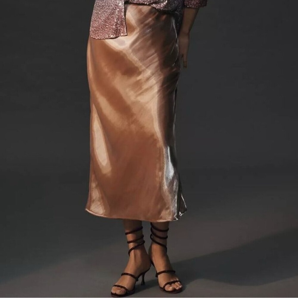 Anthropologie Shimmering Bronze Midi Skirt